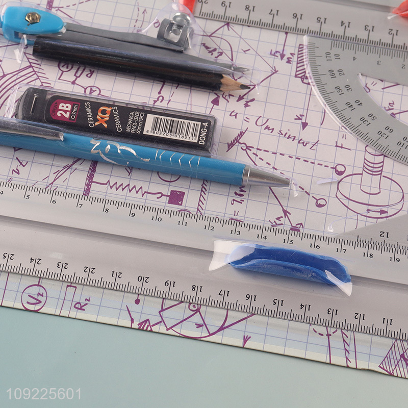 Top products professional stationery set ruler compasses set for school students