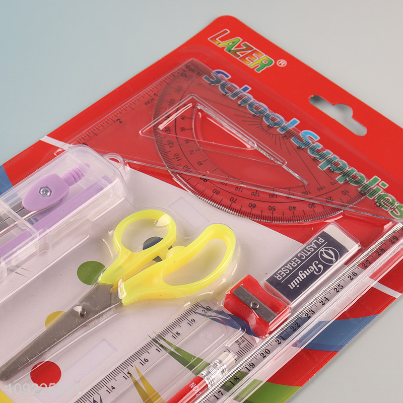 China supplier school students stationery set ruler compasses set for sale