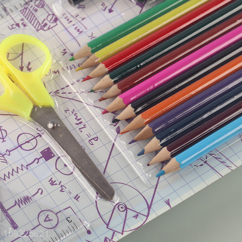 Most popular school students stationery set ruler compasses colored pencil set