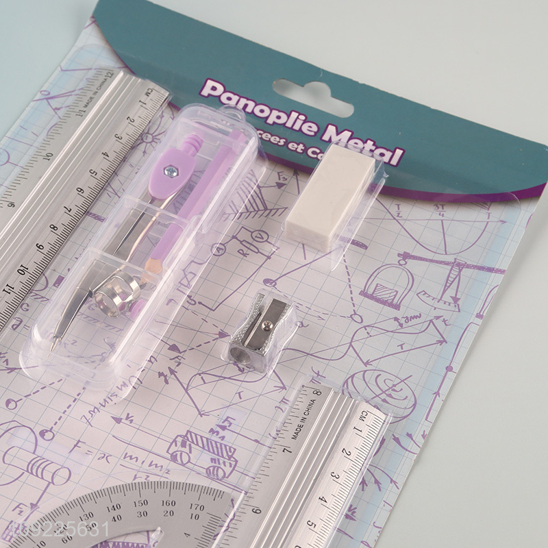 Yiwu market school students stationery set ruler compasses set eraser set