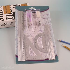 Yiwu market school students stationery set ruler compasses set eraser set
