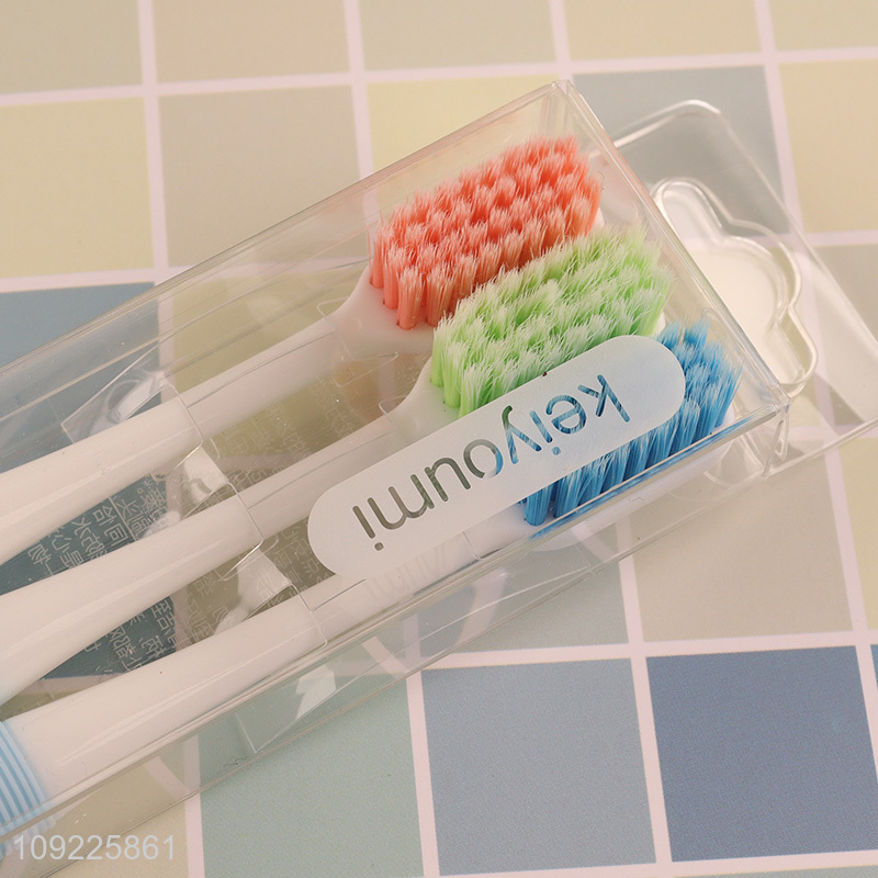 Yiwu market 3pcs multicolor adult tooth cleaning toothbrush for oral care