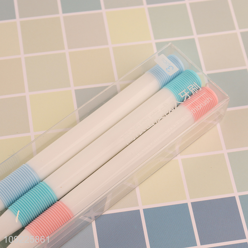 Yiwu market 3pcs multicolor adult tooth cleaning toothbrush for oral care