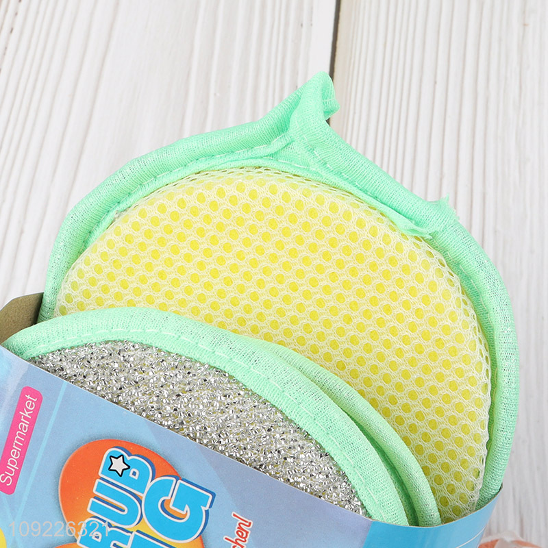 Wholesale 3PCS Double Sided Dishwashing Scrubbers Kitchen Dish Sponges Set