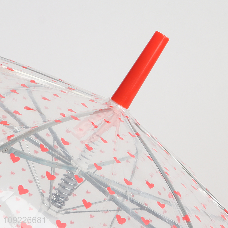 Factory Price Heart Printed Umbrella Clear Bubble Umbrella with Dome Canopy