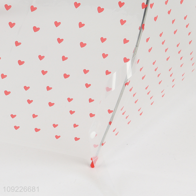 Factory Price Heart Printed Umbrella Clear Bubble Umbrella with Dome Canopy