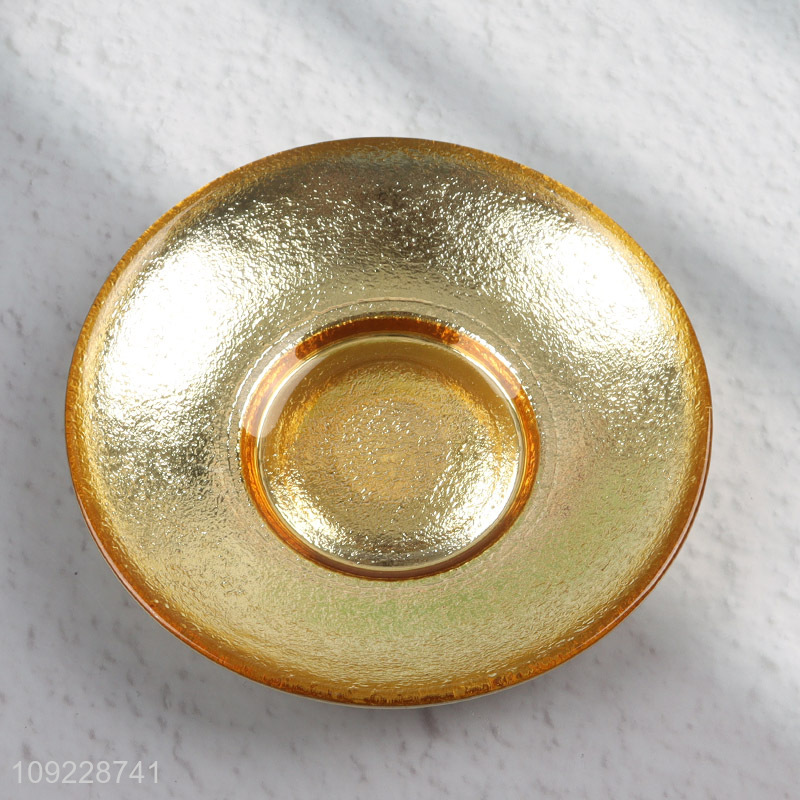 New Arrival Transparent Glass Tea Cup Set with Lid & Gold Saucer