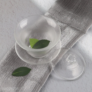 Good Quality Transparent Glass Tea Cup Set with Lid and Saucer