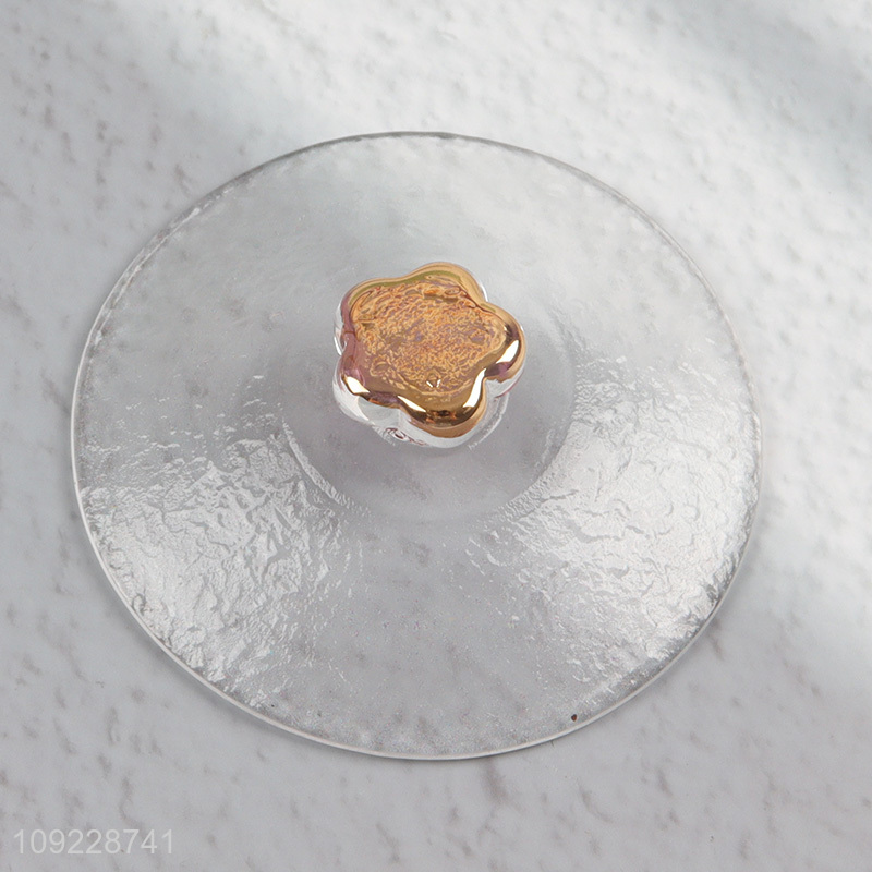 New Arrival Transparent Glass Tea Cup Set with Lid & Gold Saucer