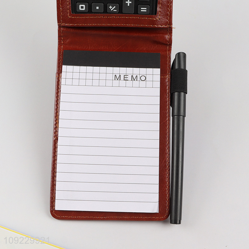 Hot Selling Pocket Notepad Holder Set PU Leather Memo Pad with Calculator