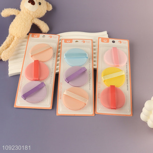Goood quality 3pcs round multicolor makeup puff cosmetic sponge set for sale