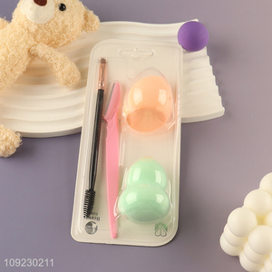 China supplier 3pcs makeup tool eyebrow brush cosmetic puff set for sale