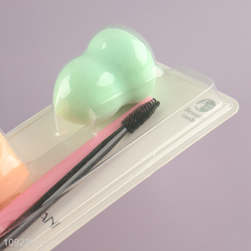 China supplier 3pcs makeup tool eyebrow brush cosmetic puff set for sale