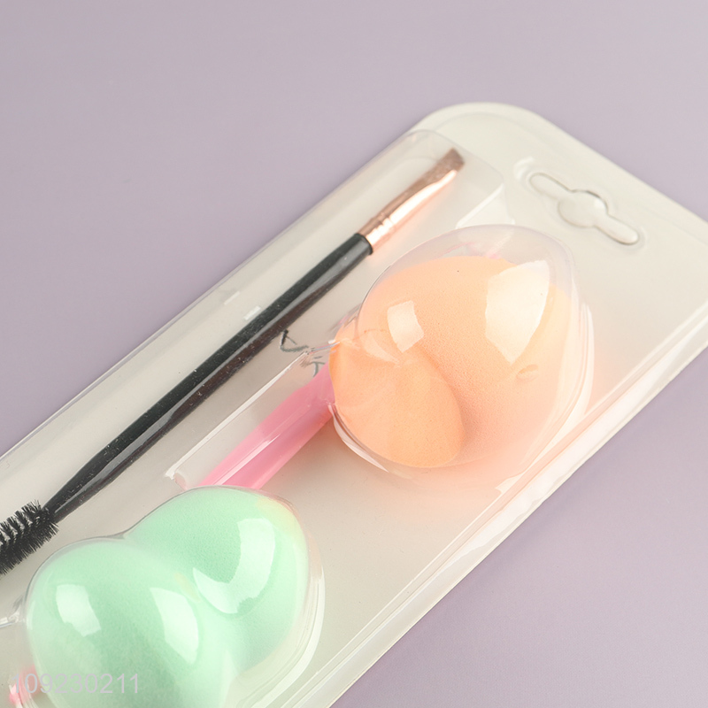 China supplier 3pcs makeup tool eyebrow brush cosmetic puff set for sale