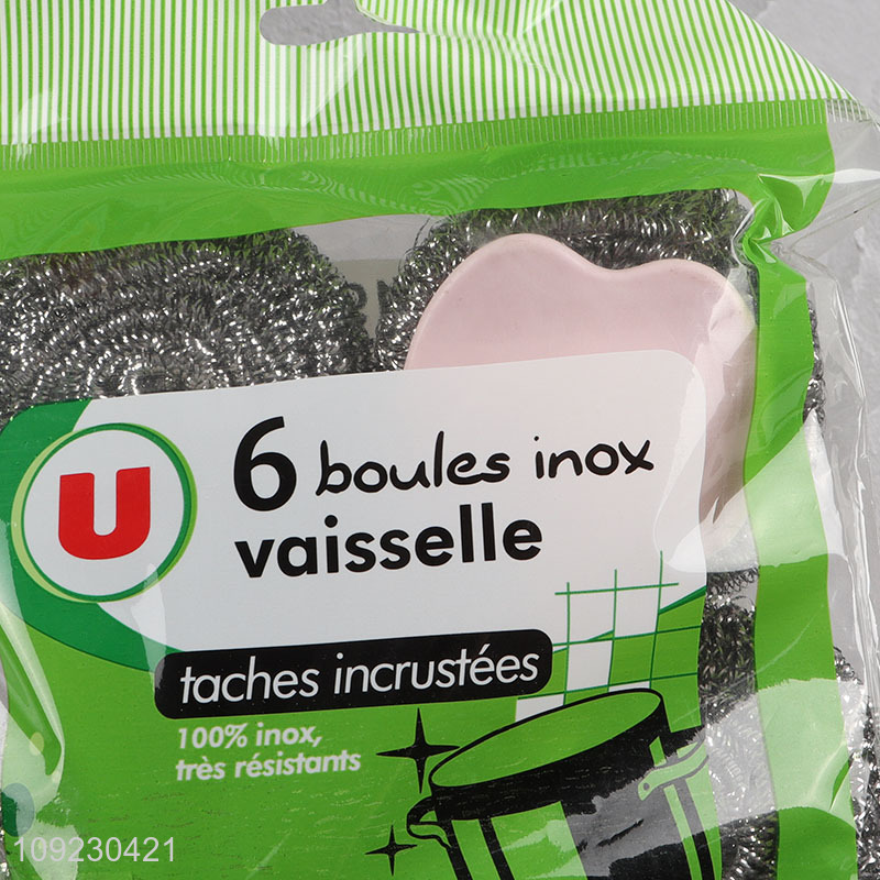 New Arrival 6PCS Steel Wool Scrubbers Dish Scrubbers with Plastic Handle