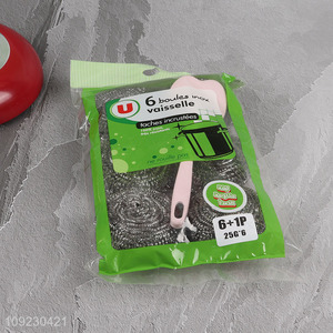 New Arrival 6PCS Steel Wool Scrubbers Dish Scrubbers with Plastic Handle