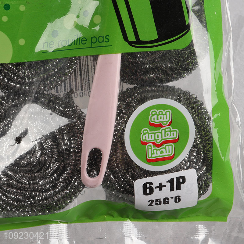 New Arrival 6PCS Steel Wool Scrubbers Dish Scrubbers with Plastic Handle