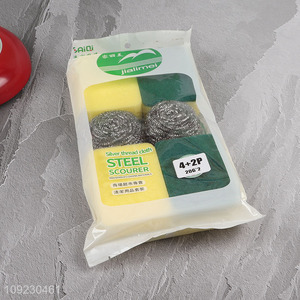 Wholesale 6PCS Steel Scrubber and Scrub Sponge Set for Cleaning Dishes