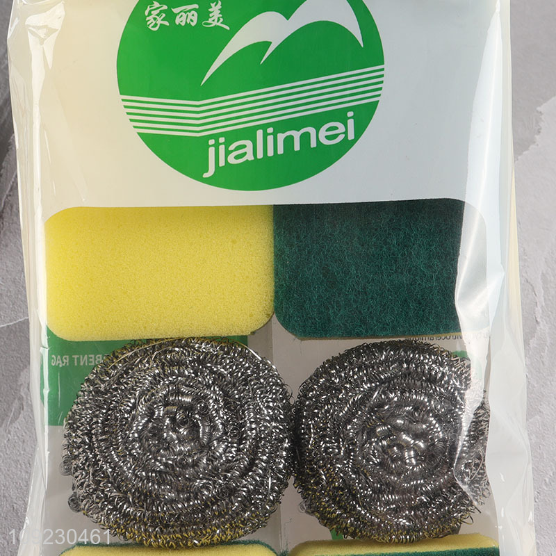 Wholesale 6PCS Steel Scrubber and Scrub Sponge Set for Cleaning Dishes