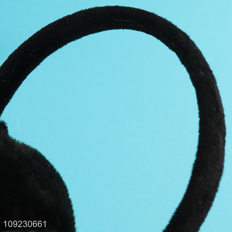 Hot selling winter outdoor black plush polyester earmuffs