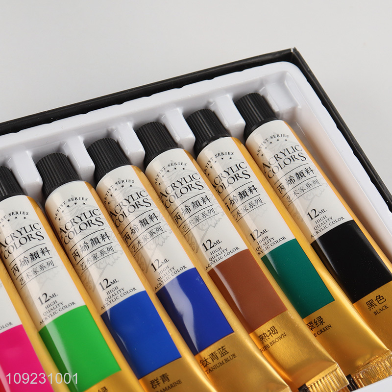 Popular products non-toxic 12colors 12ml acrylic paints for art supplies