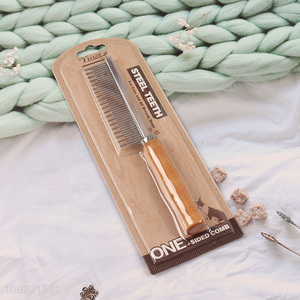 Hot Selling Dog Cat Comb Pet Grooming Brush with Wooden Handle