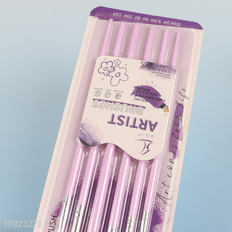 Factory Supply 6PCS Nylon Bristle Paintbrushes Artist Paint Brushes Set