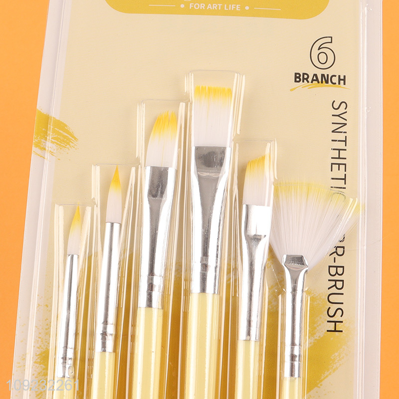 Factory Price 6PCS Plastic Handle Paintbrush Acrylic Paint Brush Set