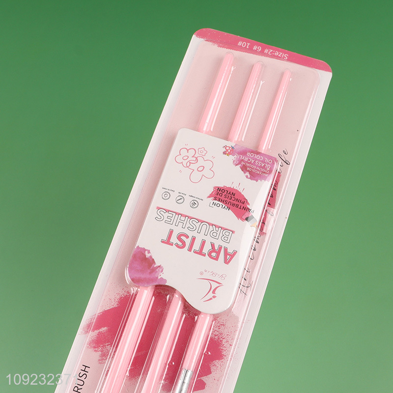 Factory Supply 3PCS Nylon Bristle Art Paint Brushes for Kids Beginners