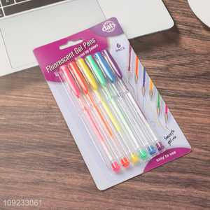 Factory Price 6 Packs Fluorescent Gel Ink Pens Set for Coloring Drawing