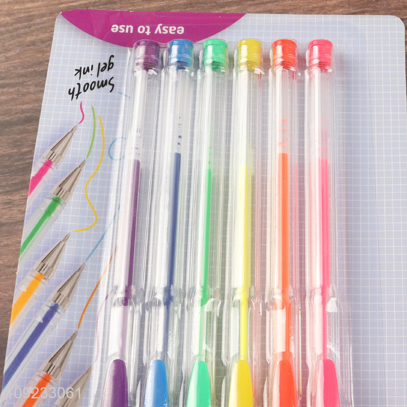 Factory Price 6 Packs Fluorescent Gel Ink Pens Set for Coloring Drawing