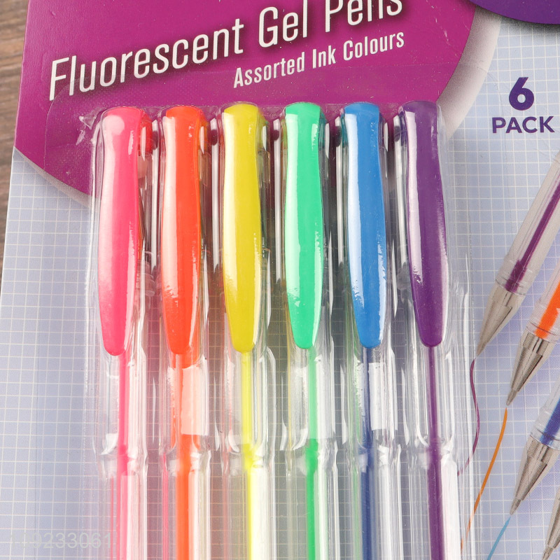 Factory Price 6 Packs Fluorescent Gel Ink Pens Set for Coloring Drawing