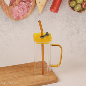 High Quality High Borosilicate Glass Drinking Cup with Lid & Straw