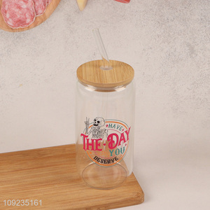 Wholesale High Borosilicate Glass Cup with Lid & Straw for Iced Coffee