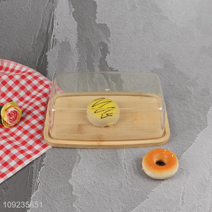 Hot Selling Rectangular Bamboo Cake Tray with Clear Plastic Cover