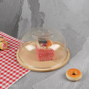 Factory Price Round Bamboo Cake Tray Dessert Stand with Cover