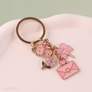 China products girls pink alloy keychain key rings for gifts