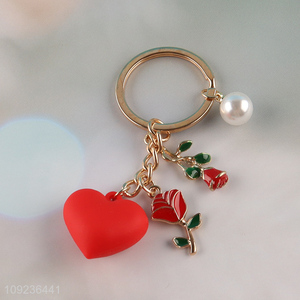 Factory price rose flower pendant alloy keychain key rings for sale