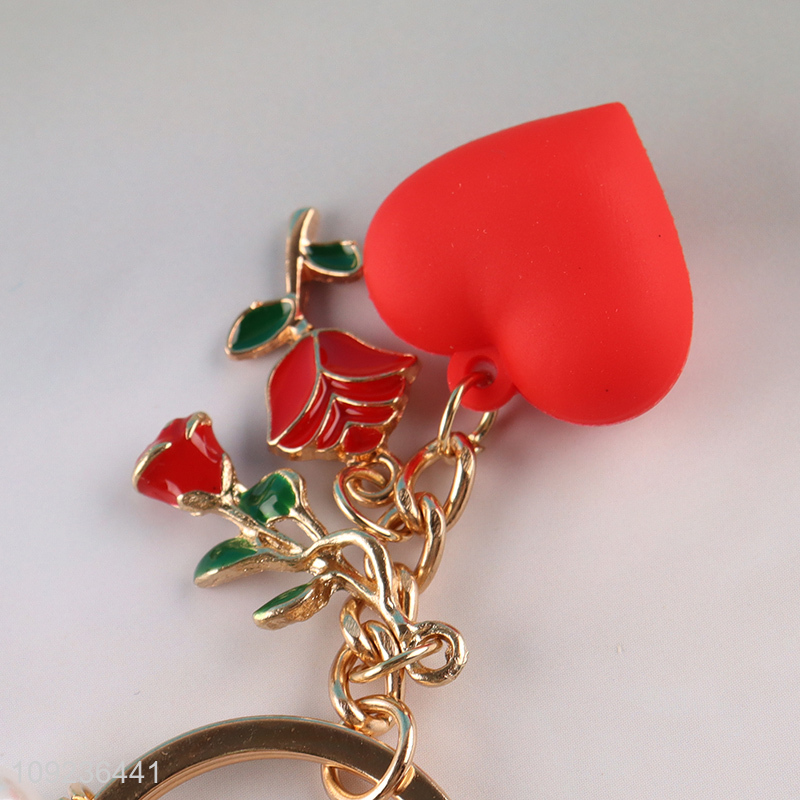 Factory price rose flower pendant alloy keychain key rings for sale