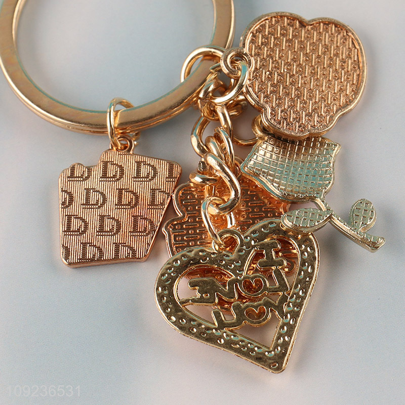 Low price rose flower pendant alloy keychain key rings for gifts