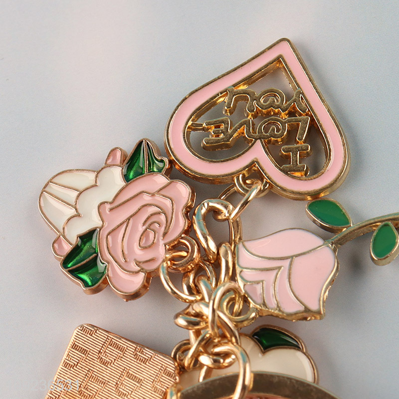 Low price rose flower pendant alloy keychain key rings for gifts