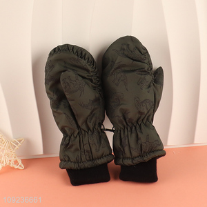 Top quality dinosaur printed winter warm polyester gloves for sale