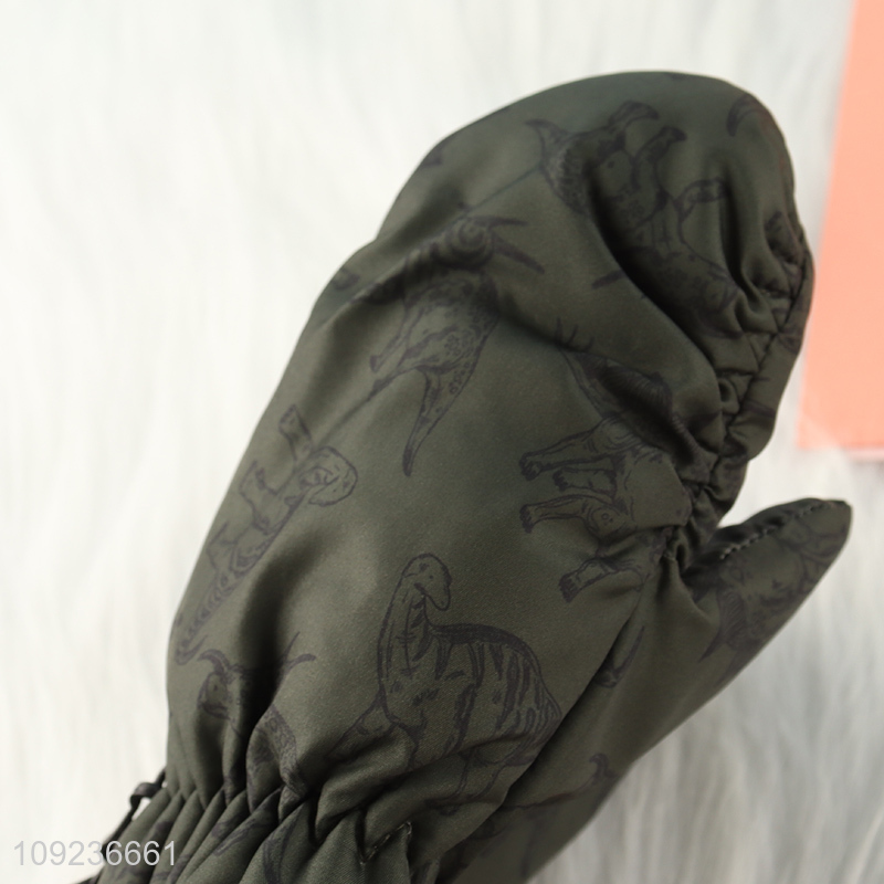 Top quality dinosaur printed winter warm polyester gloves for sale