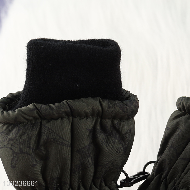 Top quality dinosaur printed winter warm polyester gloves for sale