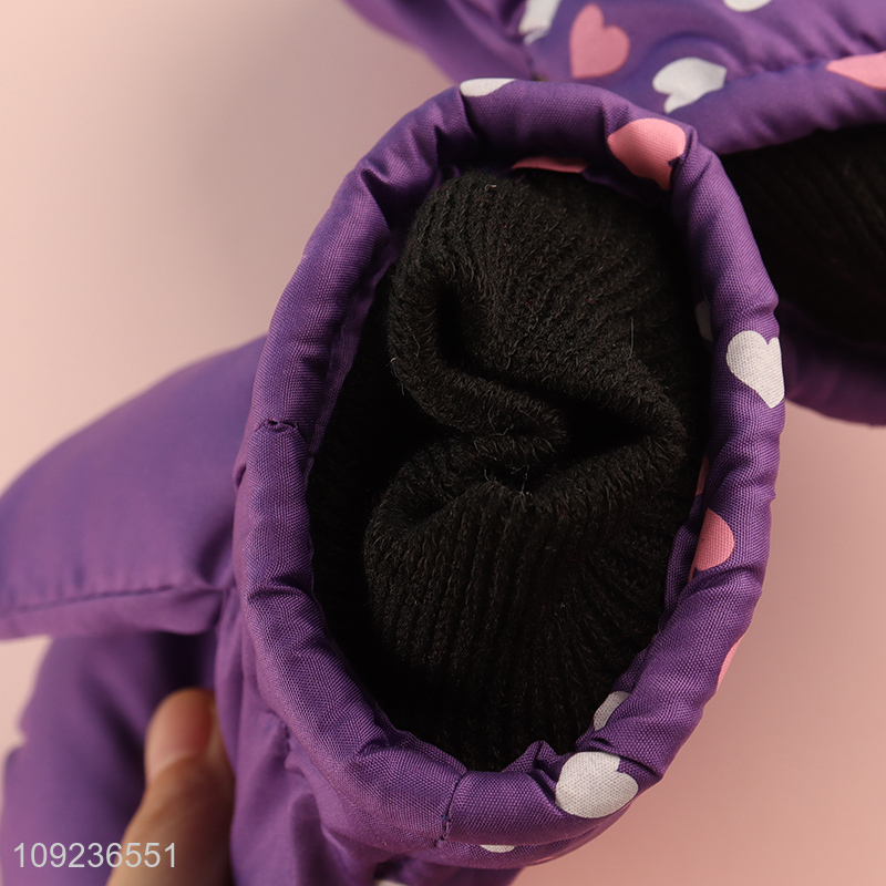 Top selling heart printed polyester girls winter warm gloves wholesale