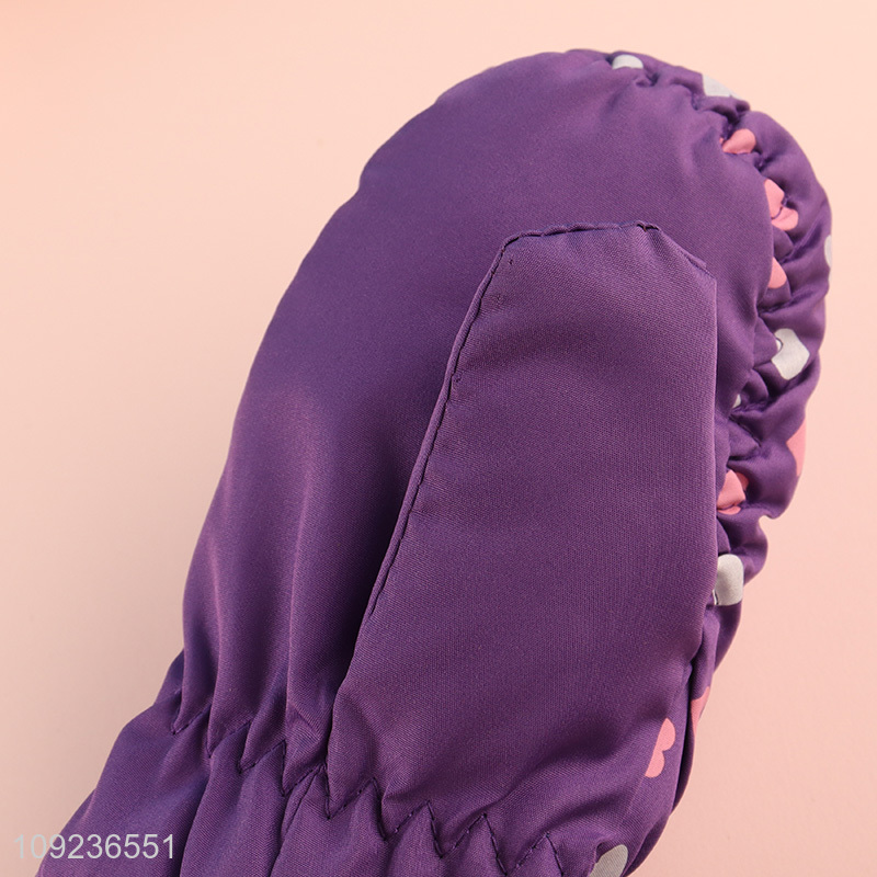 Top selling heart printed polyester girls winter warm gloves wholesale