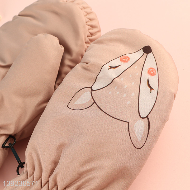 Factory price cartoon fox printed winter warm polyester gloves for sale