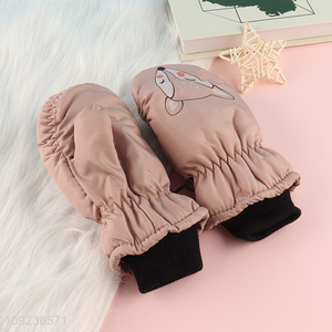 Factory price cartoon fox printed winter warm polyester gloves for sale