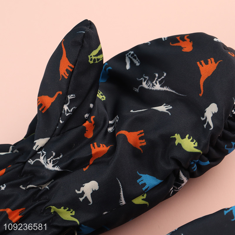 Yiwu market dinosaur printed winter outdoor warm polyester gloves