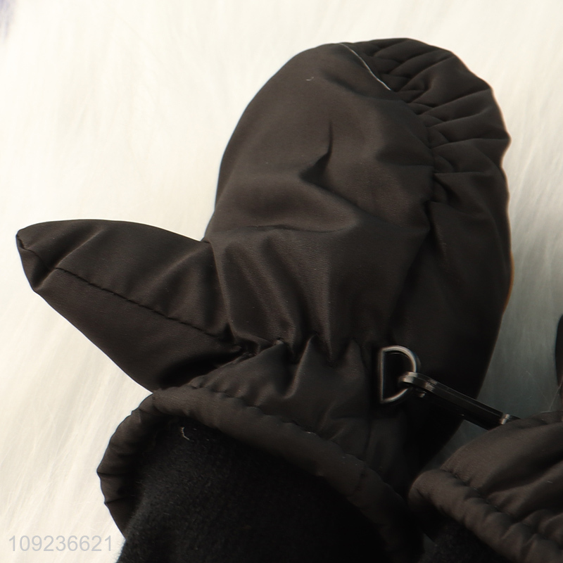 Top quality black outdoor winter warm polyester gloves for children